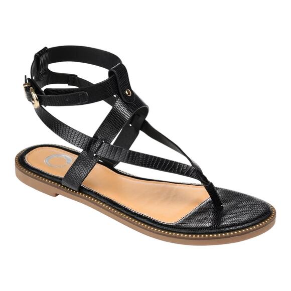 Journee Collection Women's Tangie Ankle Strap Flat Sandals Black Size 7 M - Picture 1 of 4